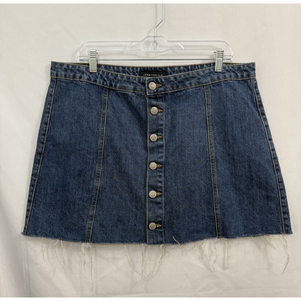 Aeropostale High Rise Denim Mini‎ Skirt Womens Size 18 Button Front Raw Hem